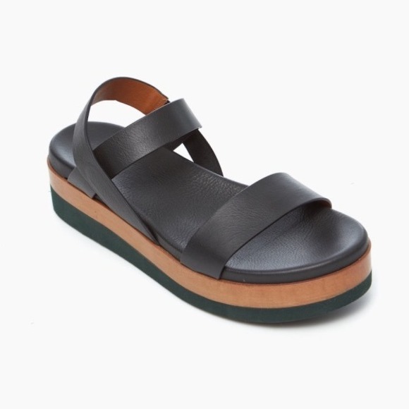 Coclico Dana‎ Wedge Black Womens Platform Sandals Wood Green Sole Strappy Slides